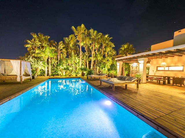 ibiza villa and pool at night